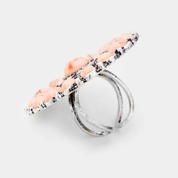 Natural Stone Textured Metal Tribal Adjustable Ring