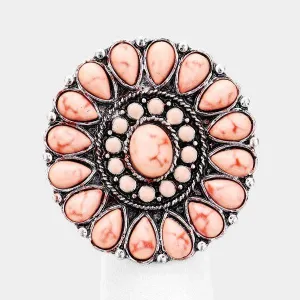 Natural Stone Textured Metal Tribal Adjustable Ring