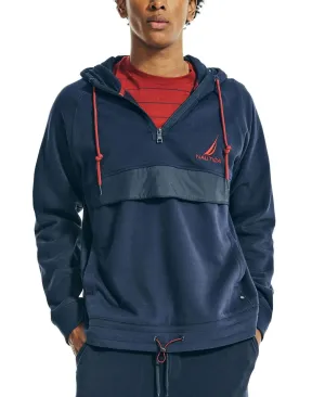 Nautica Men's Mixed-Media 1/4-Zip Hooded Hoodie
