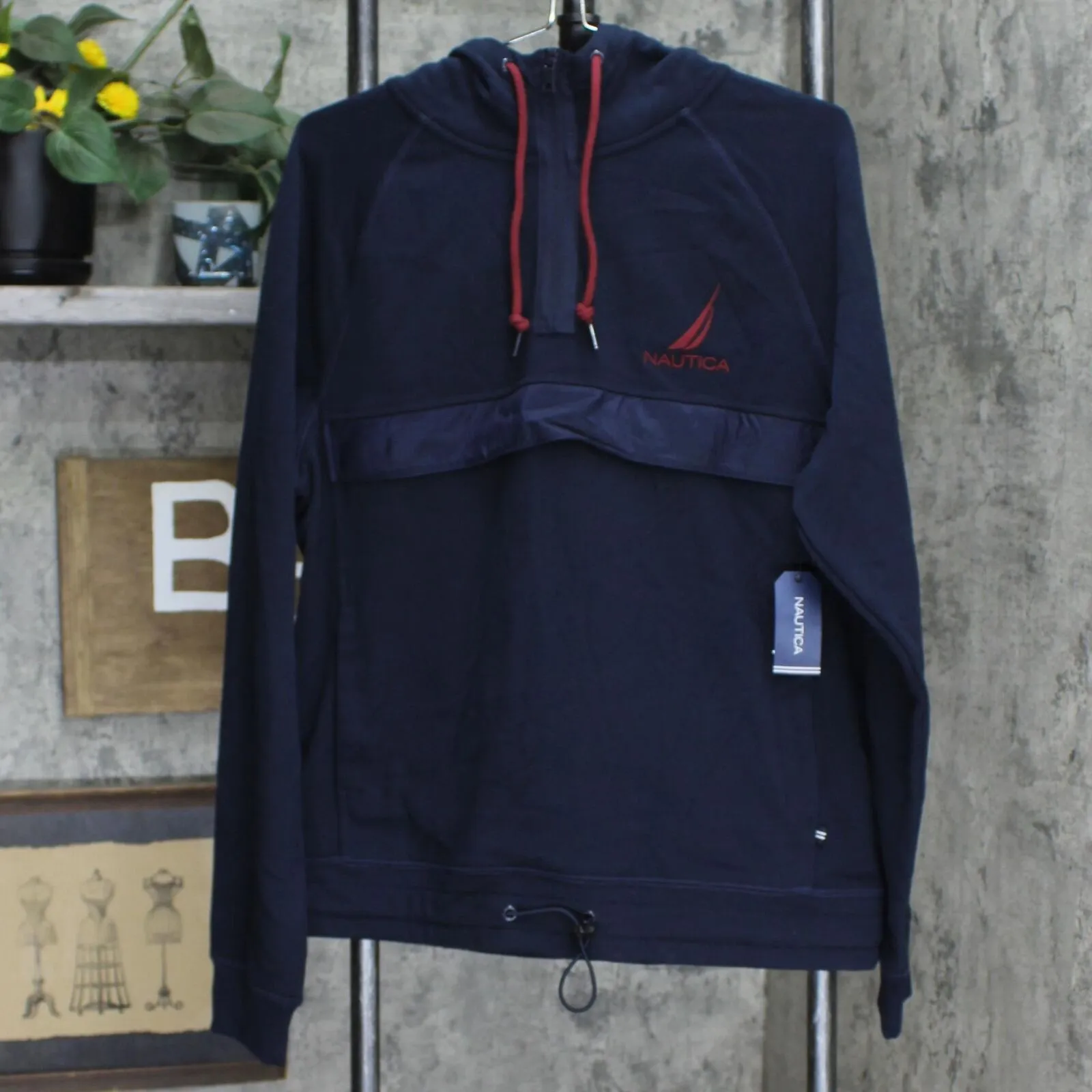 Nautica Men's Mixed-Media 1/4-Zip Hooded Hoodie