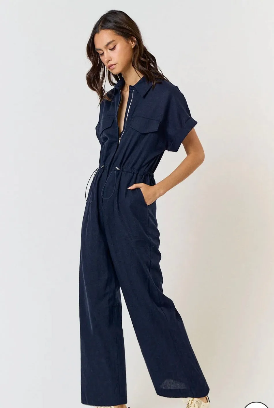 Navy Linen Jumpsuit