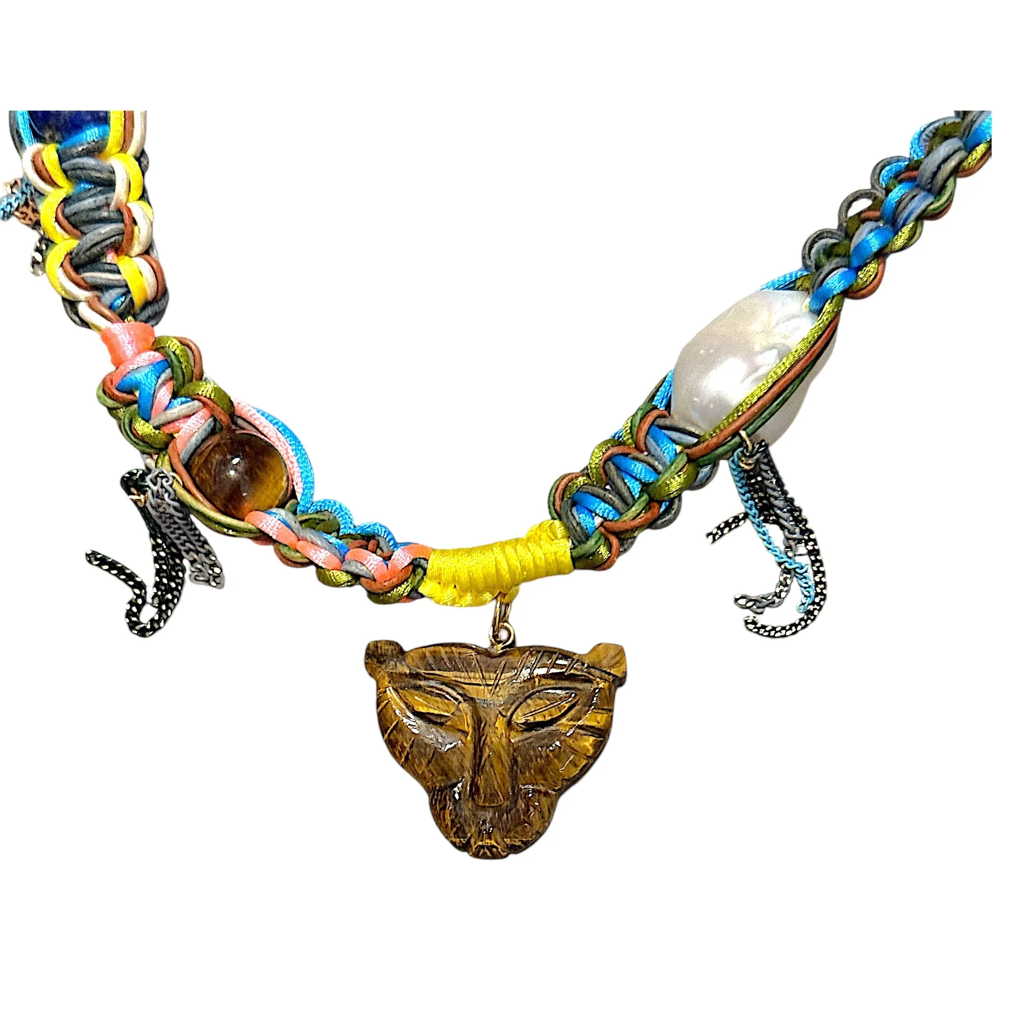 Neon Brown Tiger Rocker Necklace