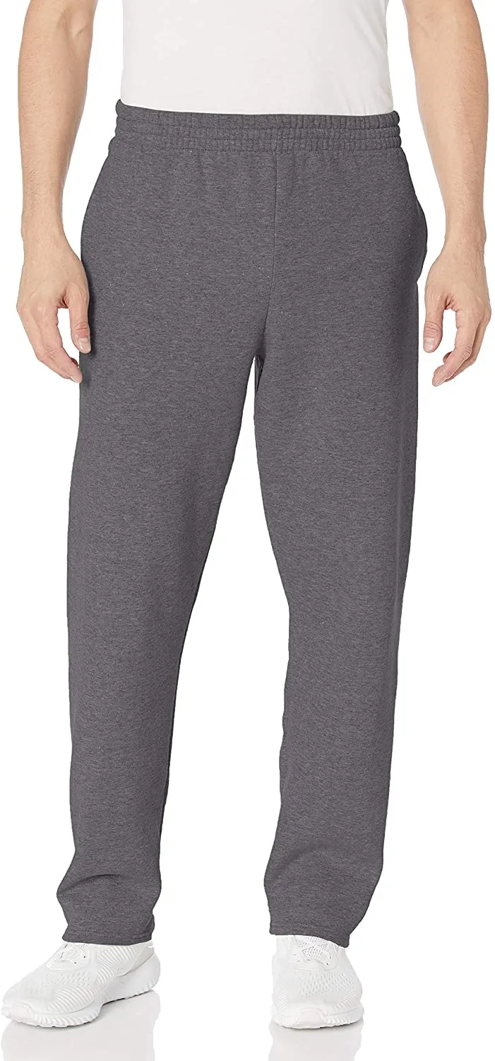 New Fruit Of The Loom Men's Sofspun Open Bottom Sweatpants with pockets in Grey, Sz M!