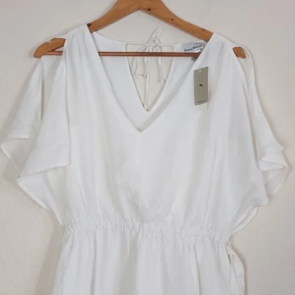 NEW Tommy Bahama St. Lucia Split-Shoulder Coverup Dress White Linen XS