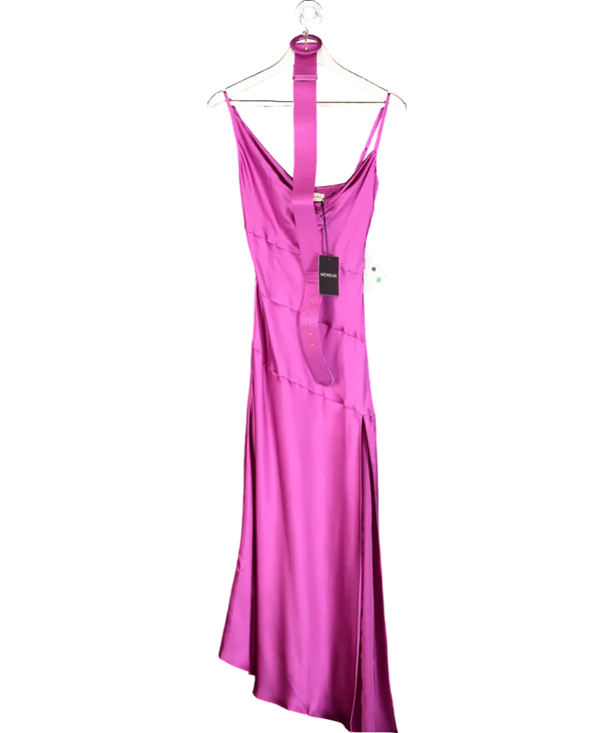 Nicholas Purple Lark Asymmetic Cowl Neck Midi Dress UK 4