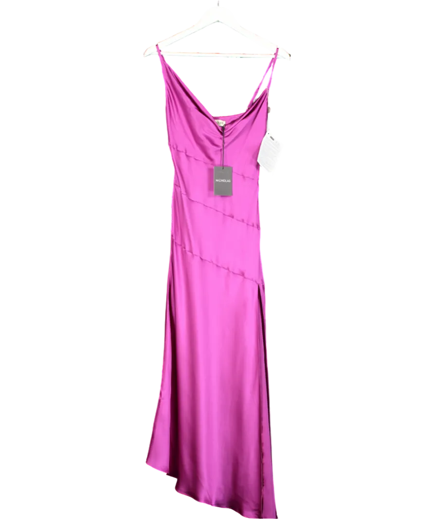 Nicholas Purple Lark Asymmetic Cowl Neck Midi Dress UK 4