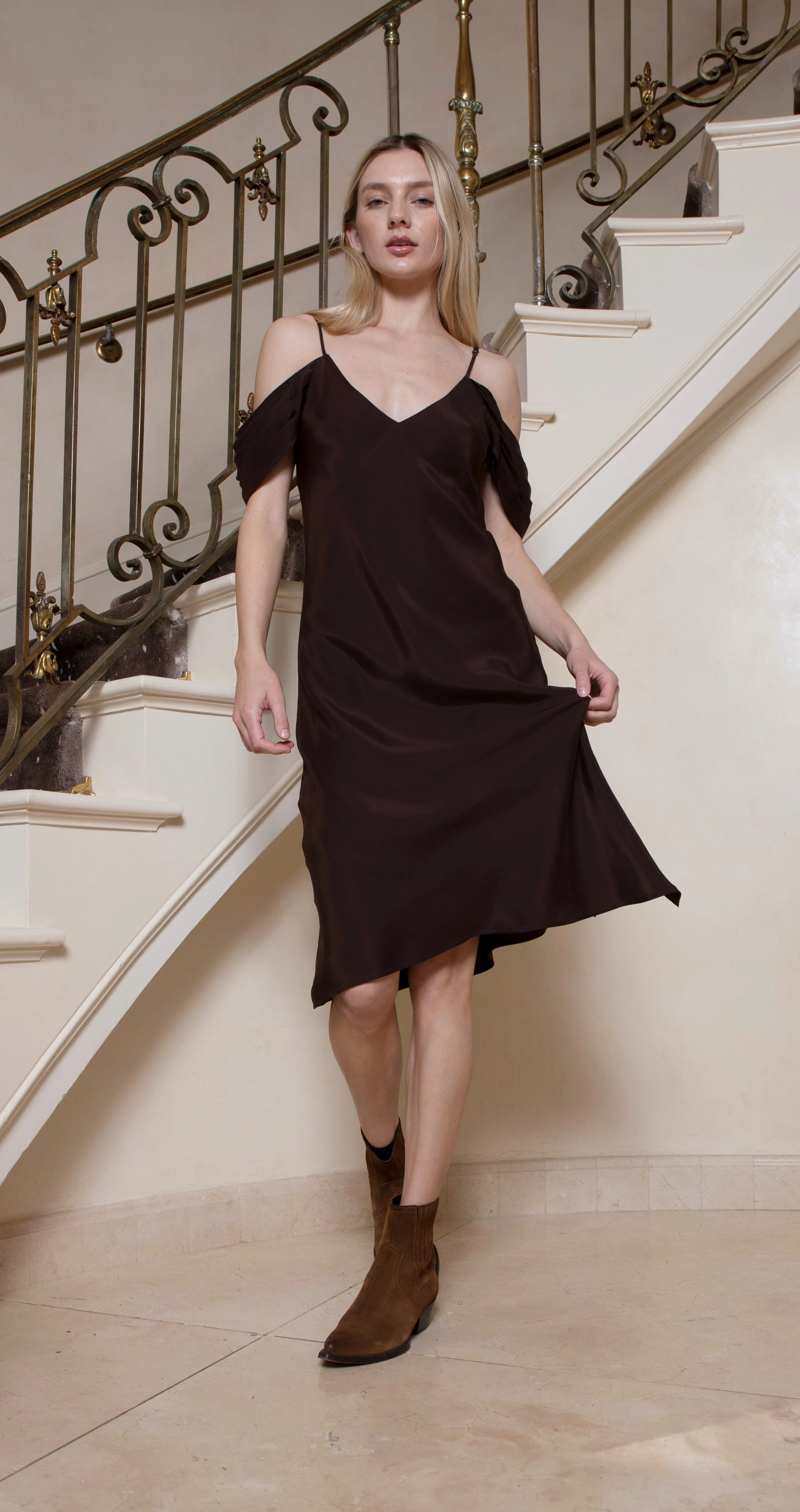 Noa Mid Length Slip Dress Dark Chocolate