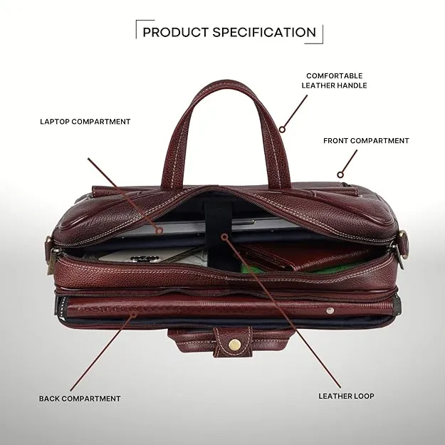 NOBILITY Leather Laptop Bag for Men I Fits Upto 15.6 Inch Laptop/MacBook I Padded Laptop Compartment I Carry Handles with Adjustable Strap I DIMENSION : L-16 inch W-4 inch H-12 inch