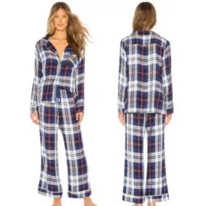 NWT Plush Ultra Soft Red Blue Plaid Pajama Set Size Small