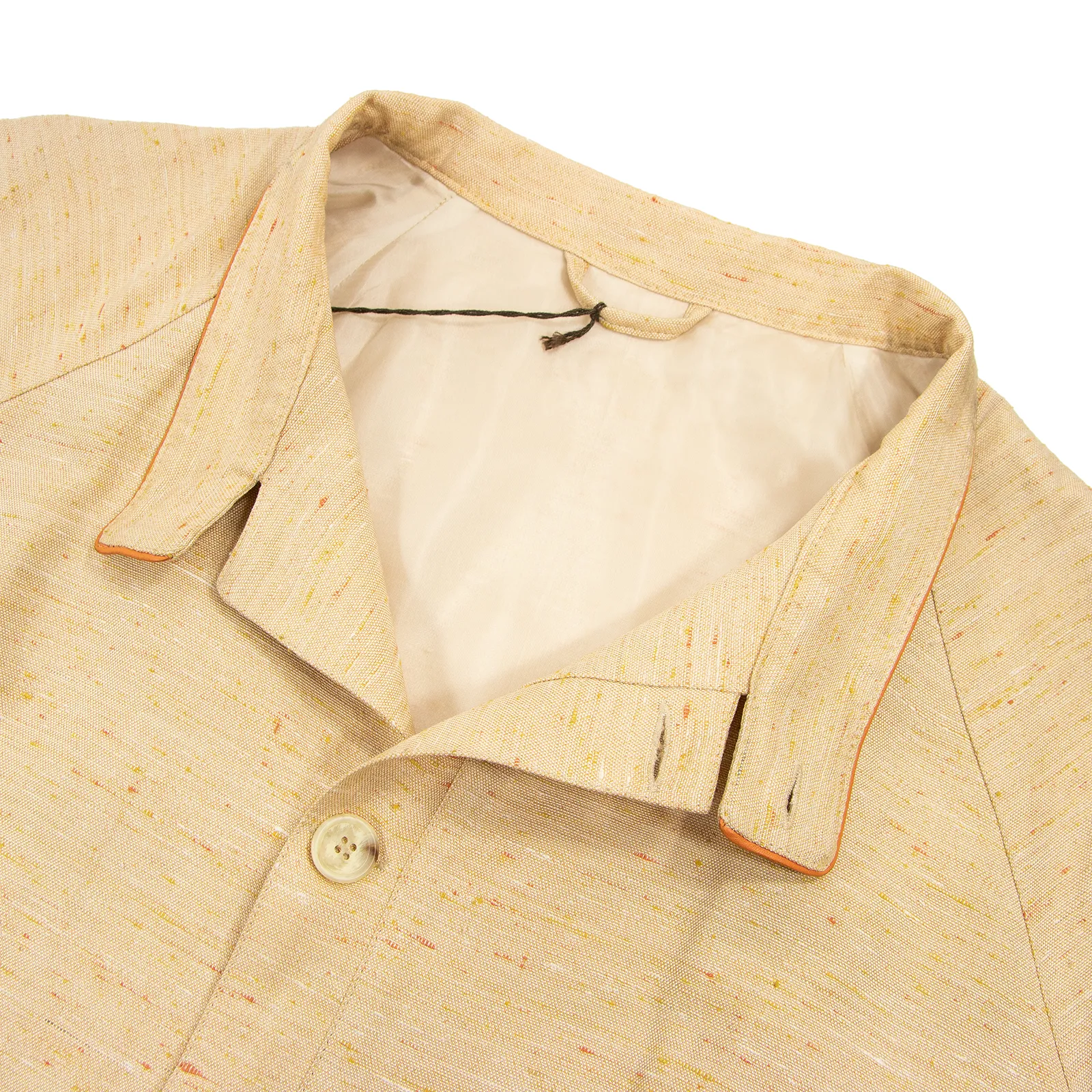 NWT Schiatti & Co. Peach Silk Linen Shantung Leather Trim Blouson Jacket