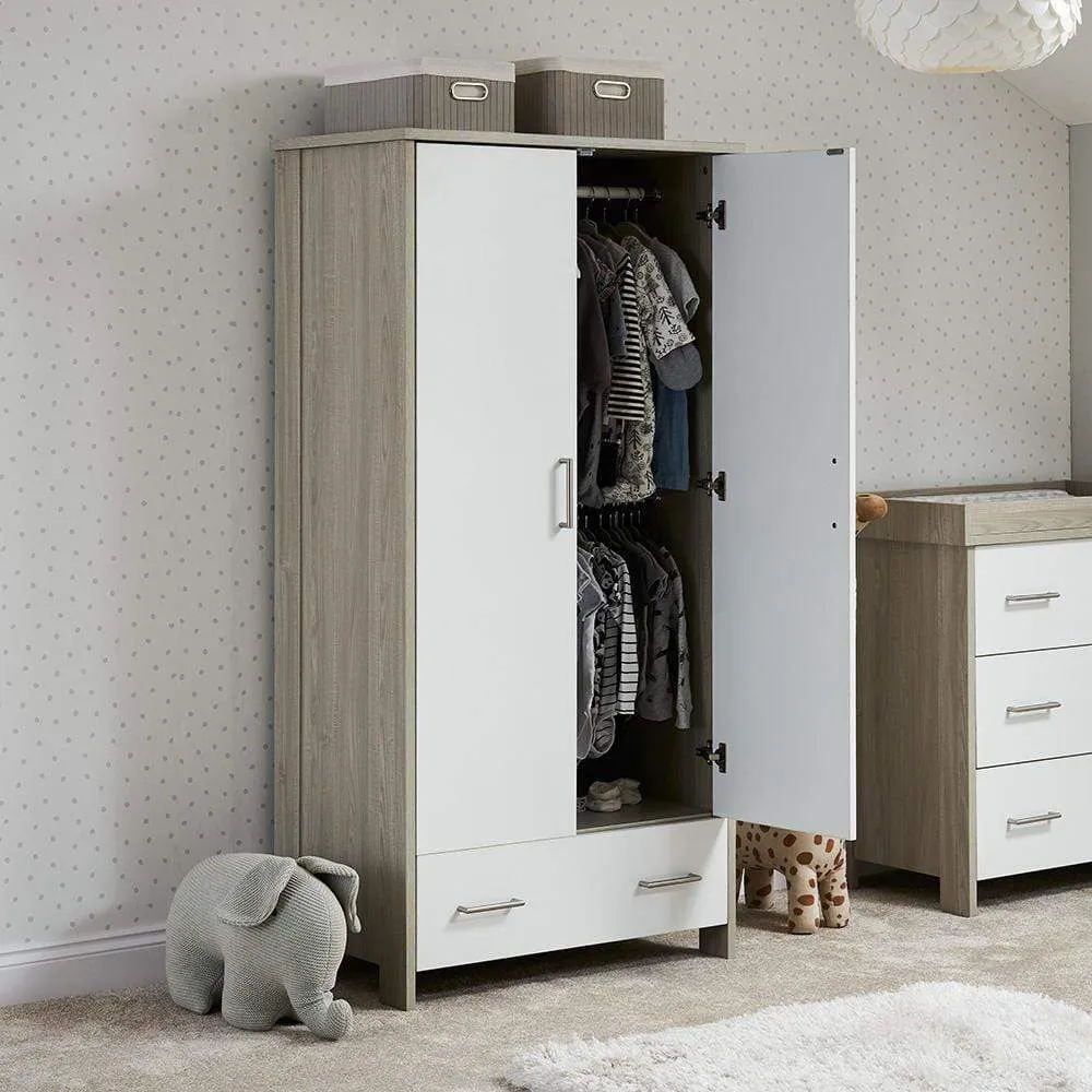 Obaby Nika Double Wardrobe - Grey Wash with White