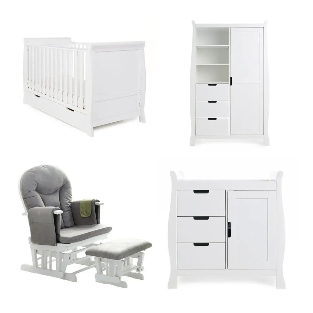 OBABY Stamford Classic 3 Piece Room Set & Glider Chair - White