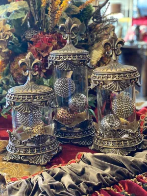 Old World Style Glass Canister Set With Crystals