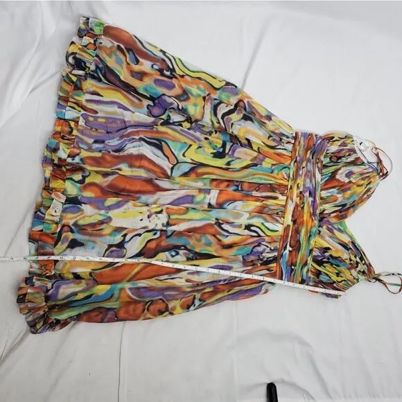 OLEG CASSINI cocktail dress strappy silk blend watercolor 6