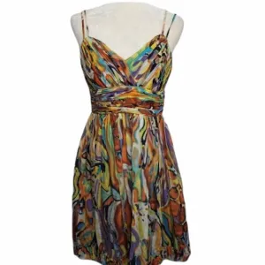 OLEG CASSINI cocktail dress strappy silk blend watercolor 6