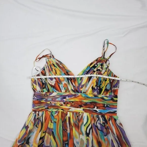 OLEG CASSINI cocktail dress strappy silk blend watercolor 6