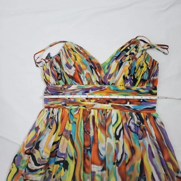 OLEG CASSINI cocktail dress strappy silk blend watercolor 6