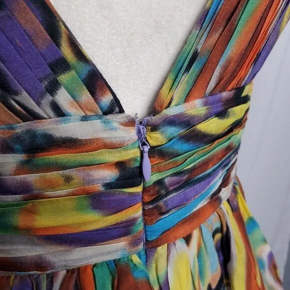 OLEG CASSINI cocktail dress strappy silk blend watercolor 6