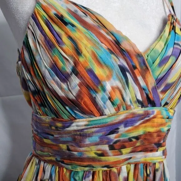 OLEG CASSINI cocktail dress strappy silk blend watercolor 6