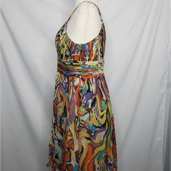 OLEG CASSINI cocktail dress strappy silk blend watercolor 6