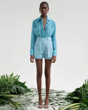 Oria Shirt Aqua Damask