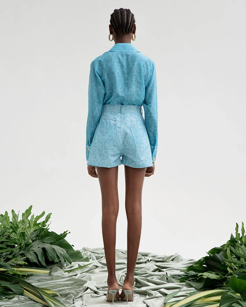 Oria Shirt Aqua Damask