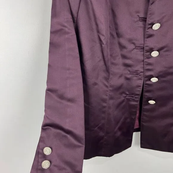 Oscar De La Renta Pink Label Dark Purple Silk Blazer with Rhinestone But…