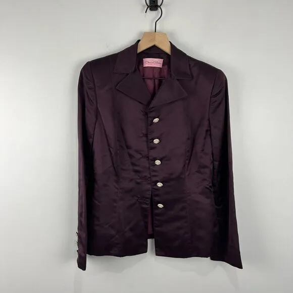 Oscar De La Renta Pink Label Dark Purple Silk Blazer with Rhinestone But…