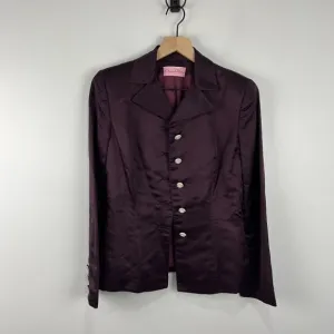 Oscar De La Renta Pink Label Dark Purple Silk Blazer with Rhinestone But…