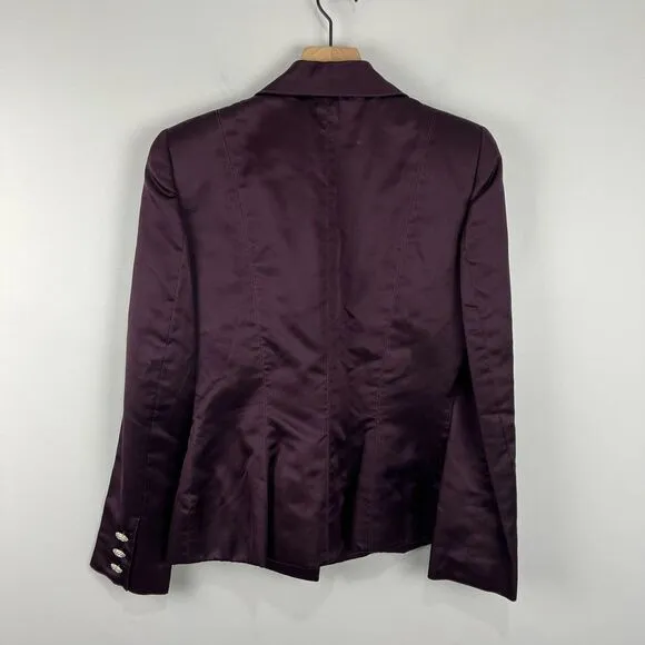 Oscar De La Renta Pink Label Dark Purple Silk Blazer with Rhinestone But…