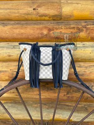 Out West Damier Azur Neverfull MM Braided Leather Fringe