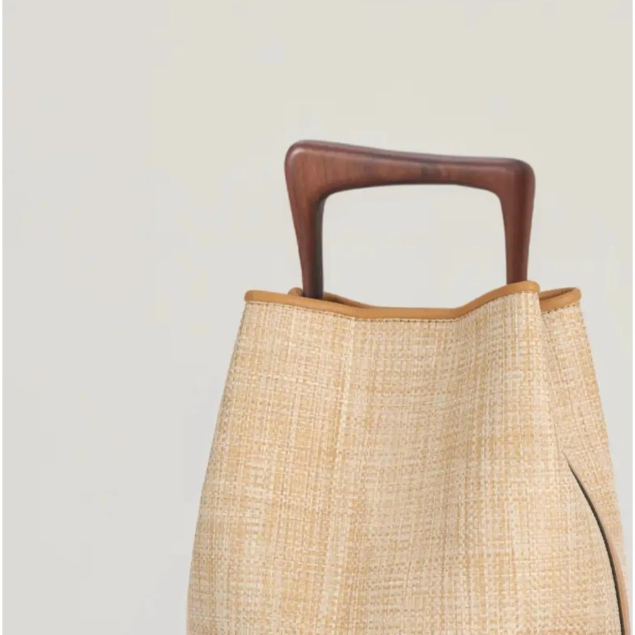 Ozzy Natural Raffia Leather Wood Handbag