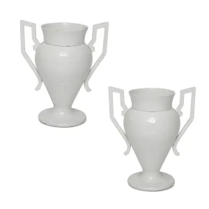 Painted Metal Urns with Handles (Pair), 19.5" H