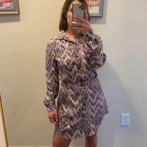 Parker Silk Button Up Mini Shirt Dress Size S