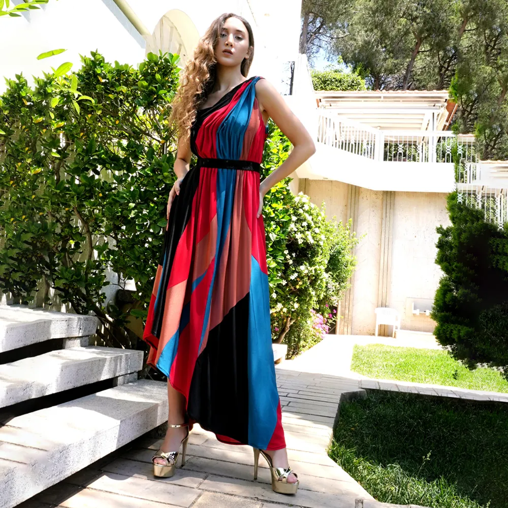 Patchwork Silk Jersey Dress With Black Top