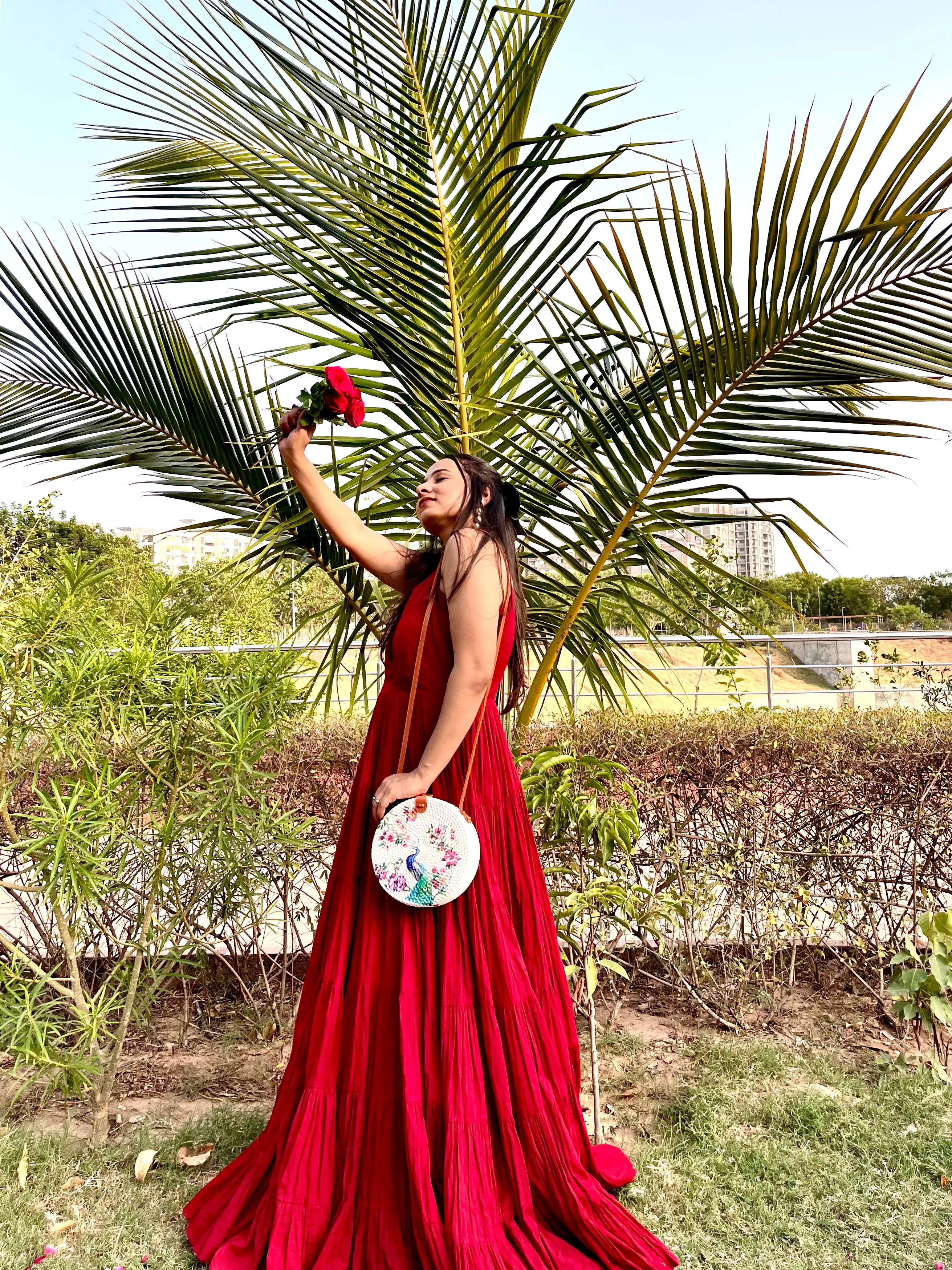 Peacock White Round Sling Bag