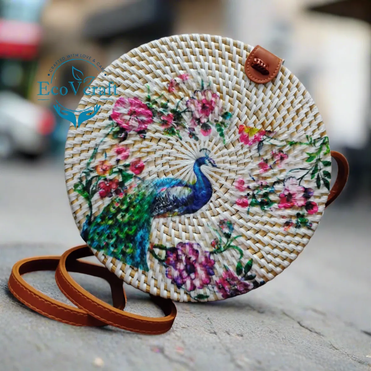 Peacock White Round Sling Bag