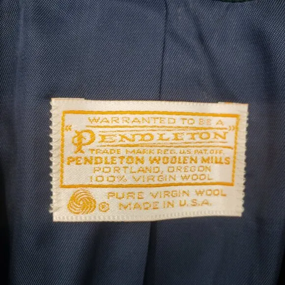Pendleton Blackwatch Plaid Wool Blazer Jacket 8 One Button Navy Blue Green Work