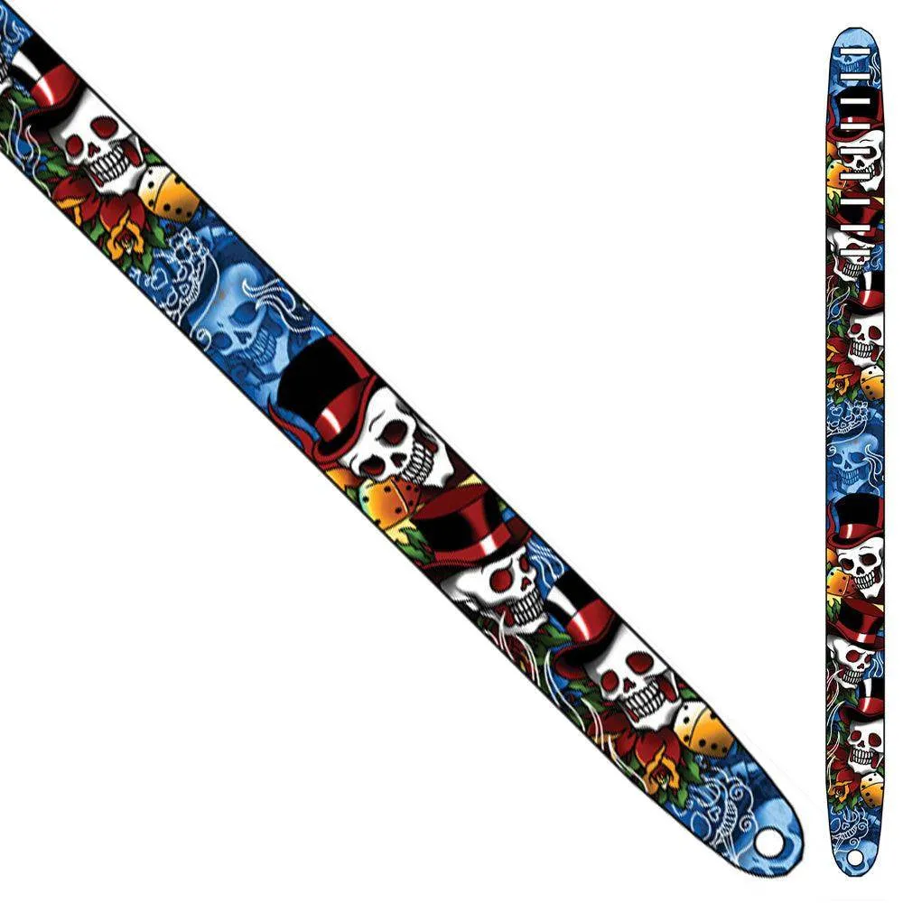 Perri's Leather Guitar Strap ~ Johnny Tattoo ~ Skeleton Hat