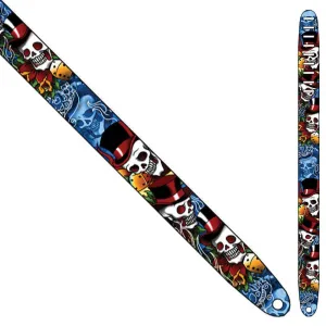 Perri's Leather Guitar Strap ~ Johnny Tattoo ~ Skeleton Hat
