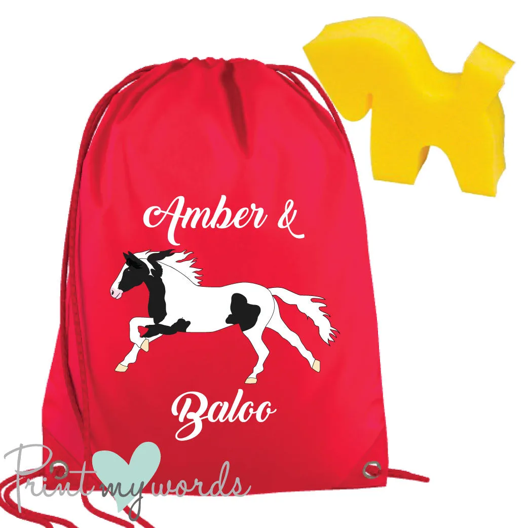Personalised Equestrian Drawstring Wash Bag - Elegant Design