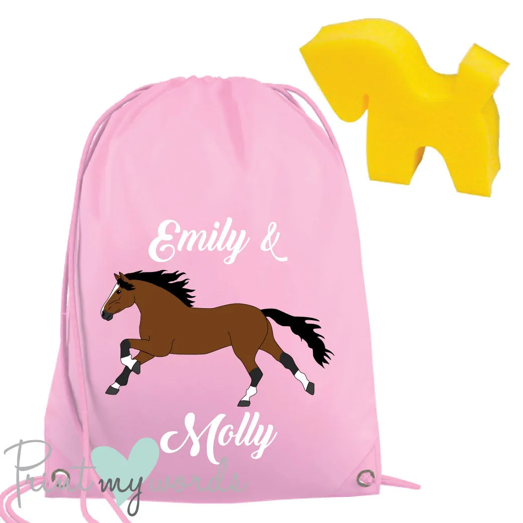 Personalised Equestrian Drawstring Wash Bag - Elegant Design