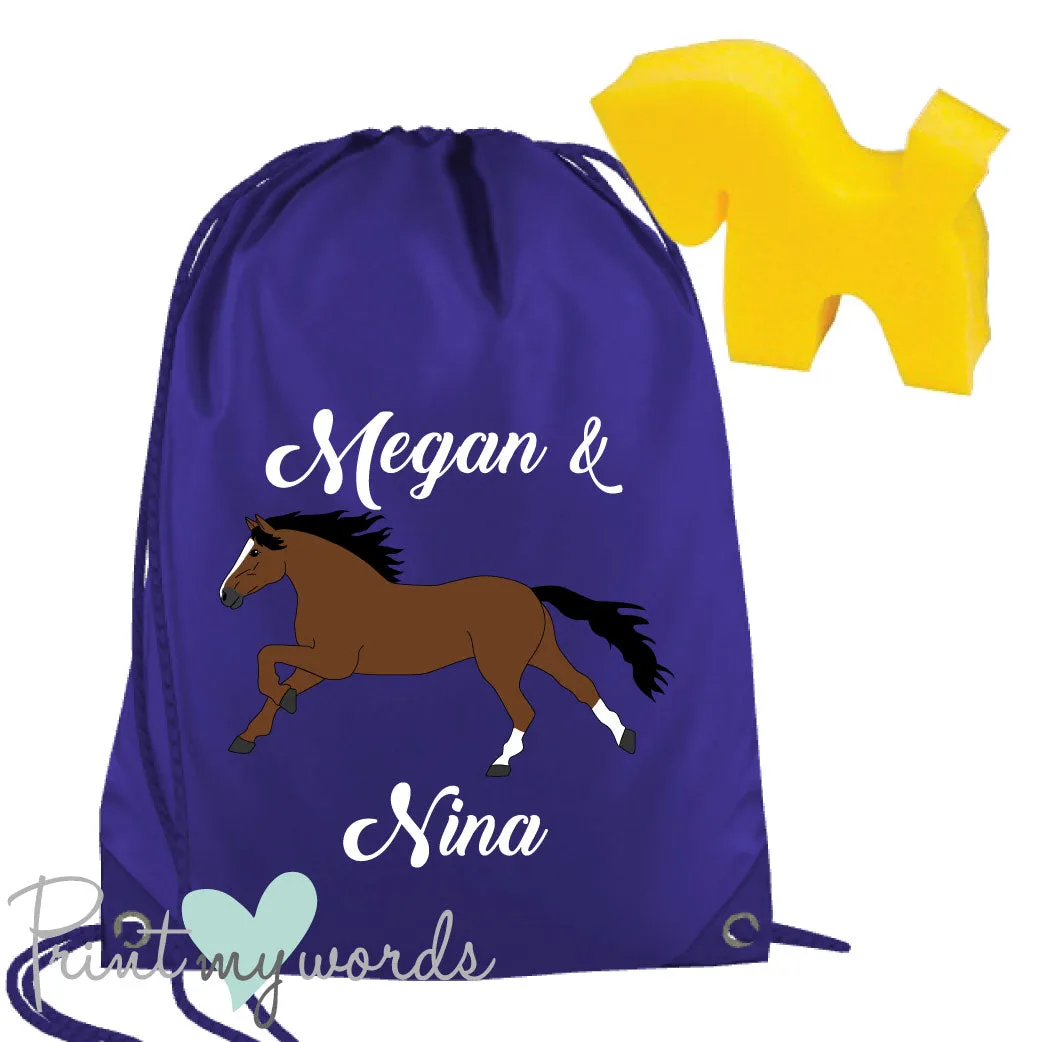 Personalised Equestrian Drawstring Wash Bag - Elegant Design