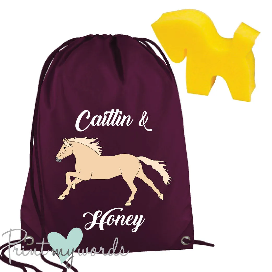 Personalised Equestrian Drawstring Wash Bag - Elegant Design