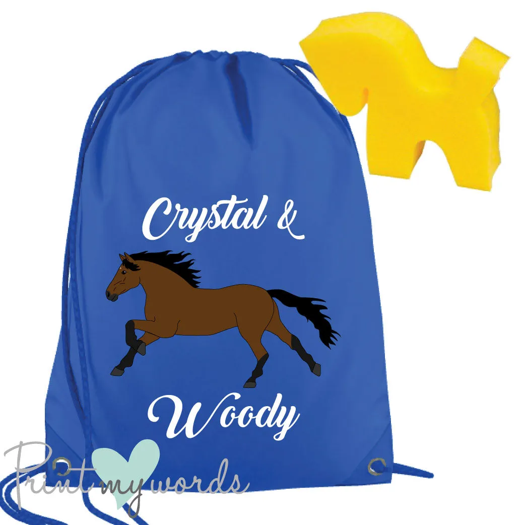 Personalised Equestrian Drawstring Wash Bag - Elegant Design