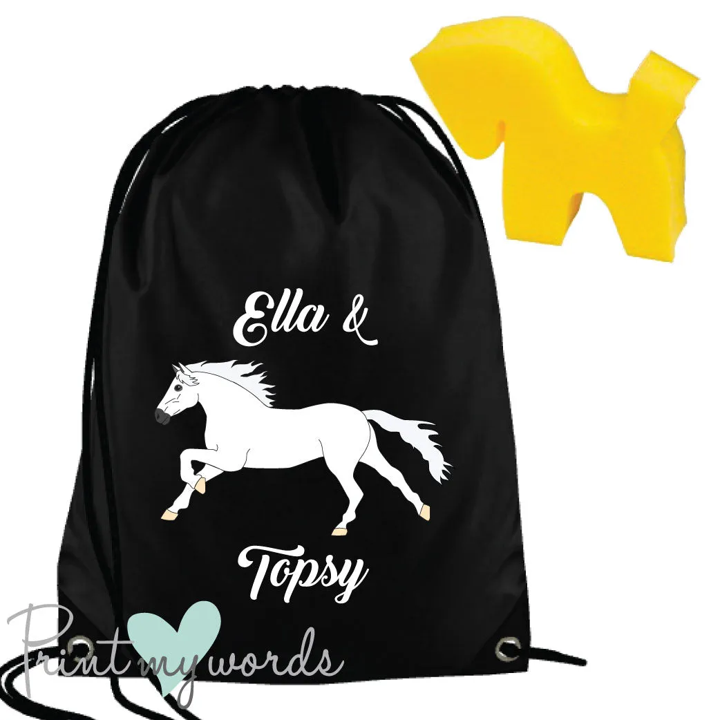 Personalised Equestrian Drawstring Wash Bag - Elegant Design