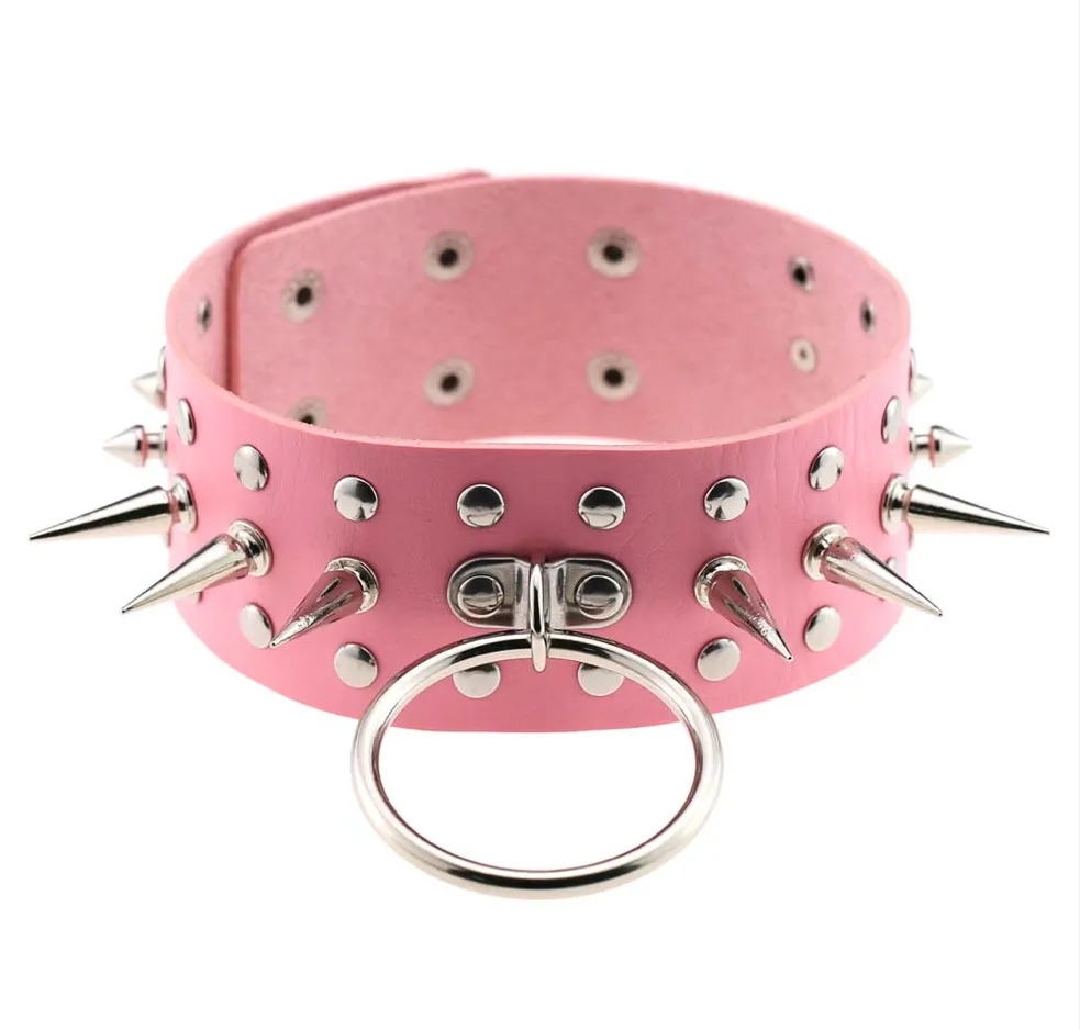 Pink Spiked O ring Choker
