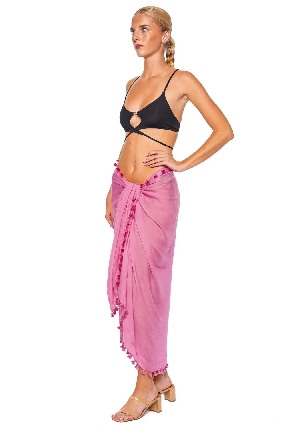Pink Tasseled Pareo Cover Up