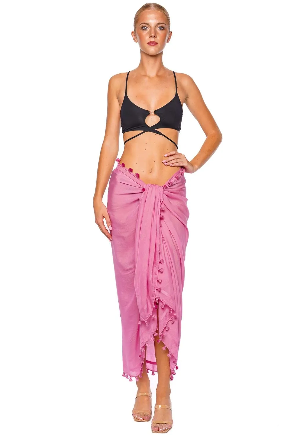 Pink Tasseled Pareo Cover Up