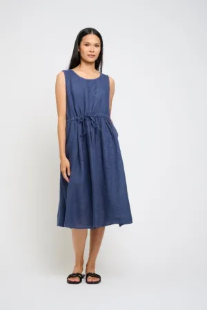 Pistache Drawstring Linen Market Dress